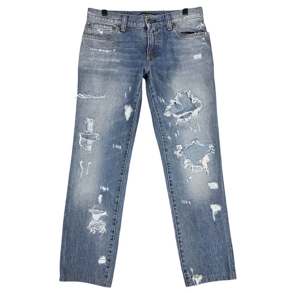 DOLCE & GABBANA ITALY DESIGNER STRAIGHT DISTRESSED JEANS – MEN’S IT 46 (30–31)